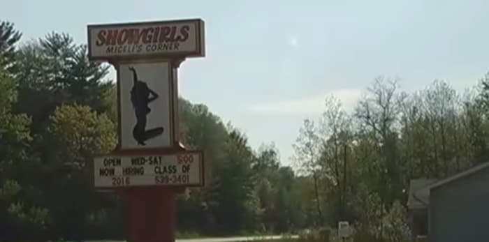 The strip club's sign encouraging recent high school graduates to come work for them,Photo Credit: SanVic