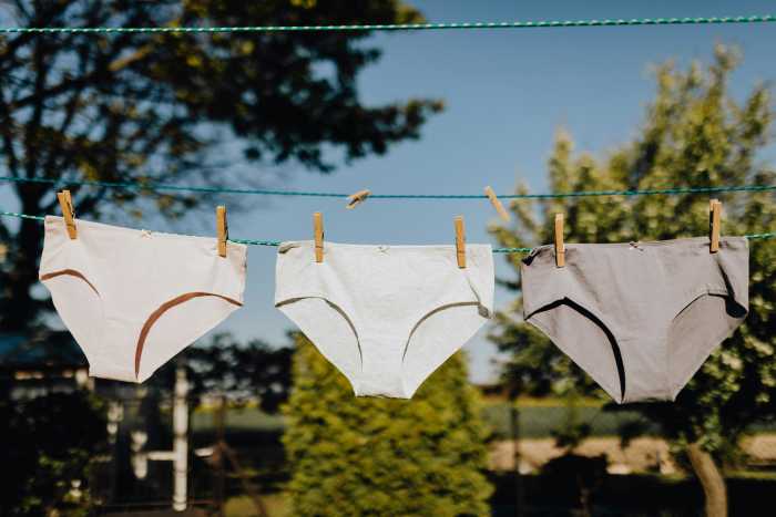 Feminine underwear drying on rope with clothespins, Photo Credit: Pexels