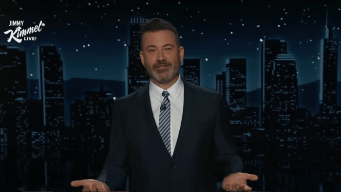 Jimmy Kimmel talking to the camera on his talk show, Photo Credit: Entertainment Tonight/Youtube