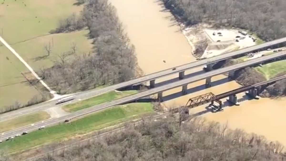 Aerial view of the Trinity River near the US Highway 59 bridge in Livingston Texas, Photo Credit: Fox News