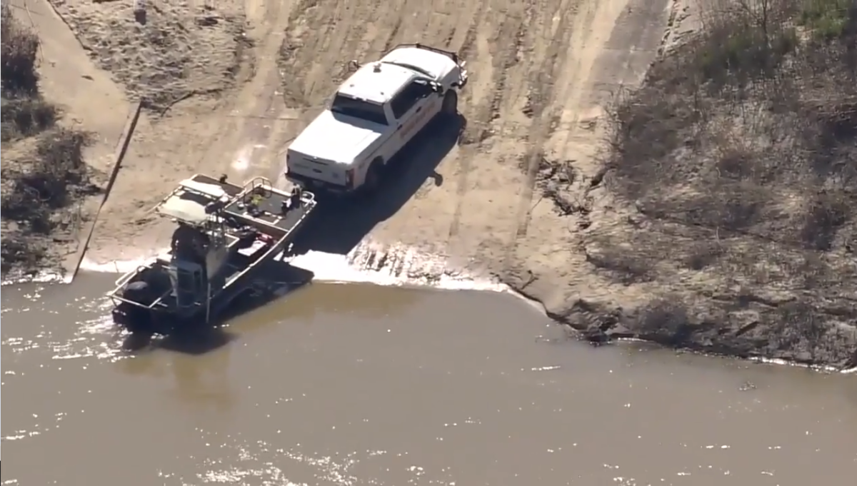 Aerial view of a police boat on the Trinity River, Photo Credit: Fox News