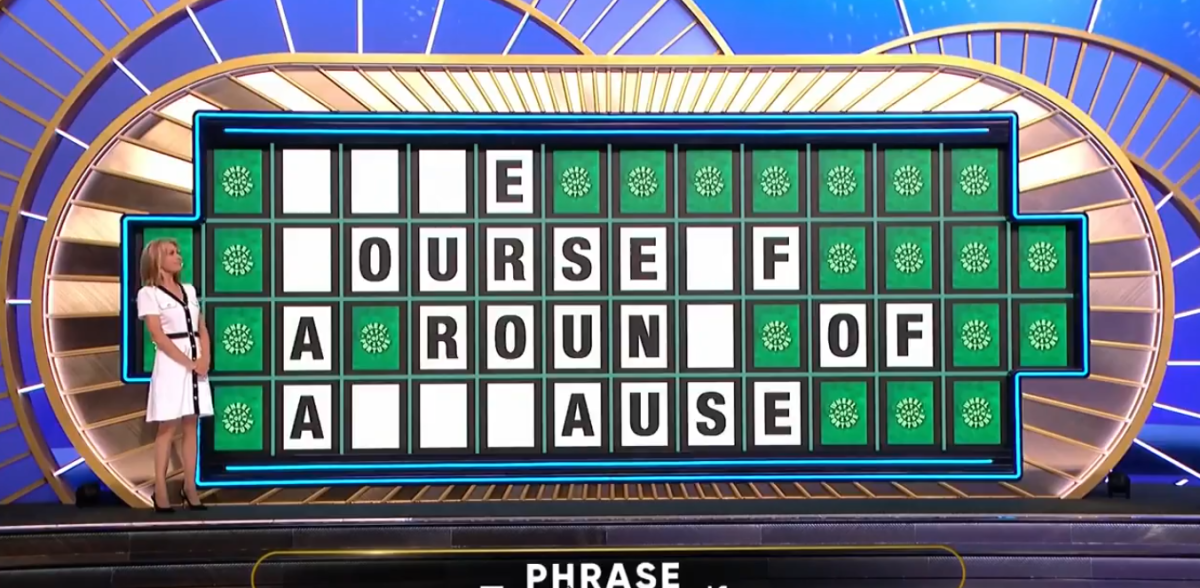 Screenshot of the unfinished puzzle which reads: "___E OURSE_F A ROUN OF A___AUSE," Photo Credit: Wheelrob/X