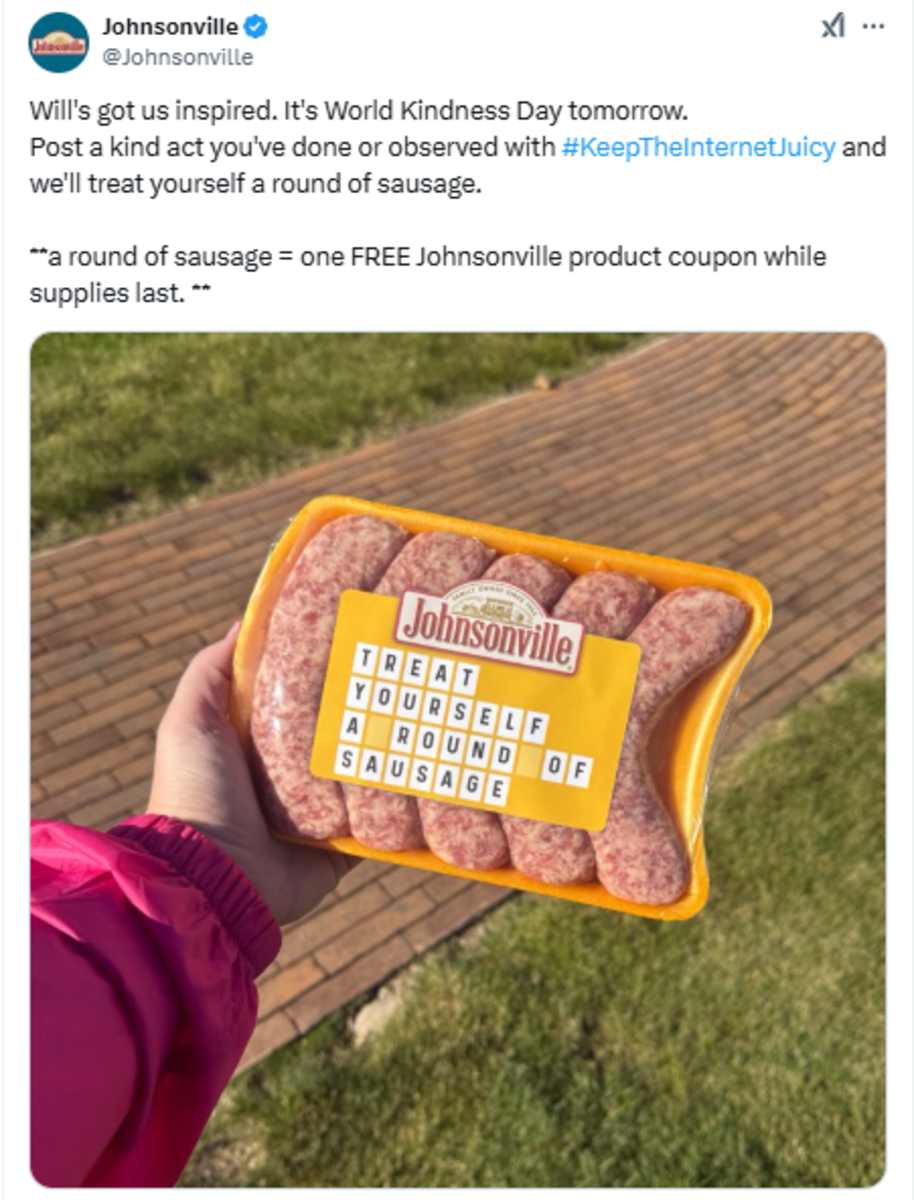 A social media post from the sausage company Johnsonville making reference to contestant Will Jordan's incorrect guess to the puzzle, Photo Credit: Wheelrob/X