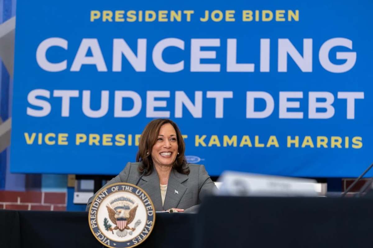 Kamala Harris smiling while seated at an event, Photo Credit: vp/Instagram