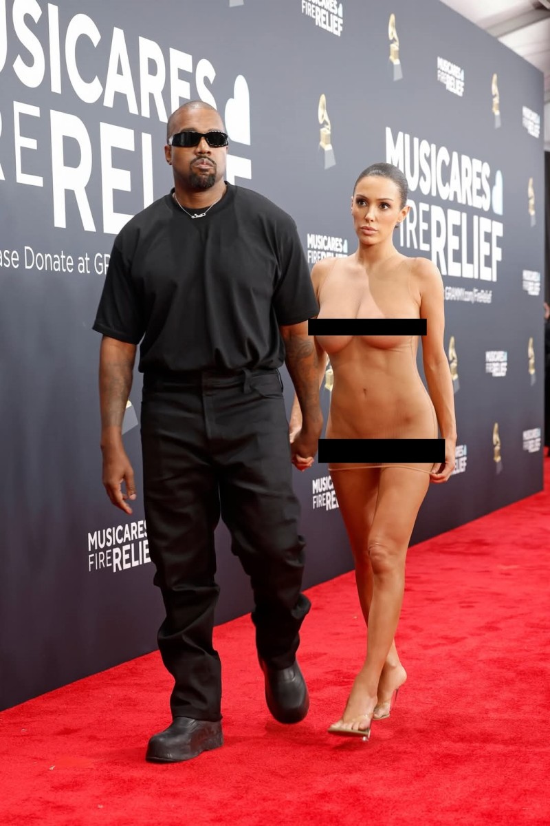 Kanye West and Bianca Censori walking on the red carpet at the Grammys, Photo Credit: Thisara Neo/X