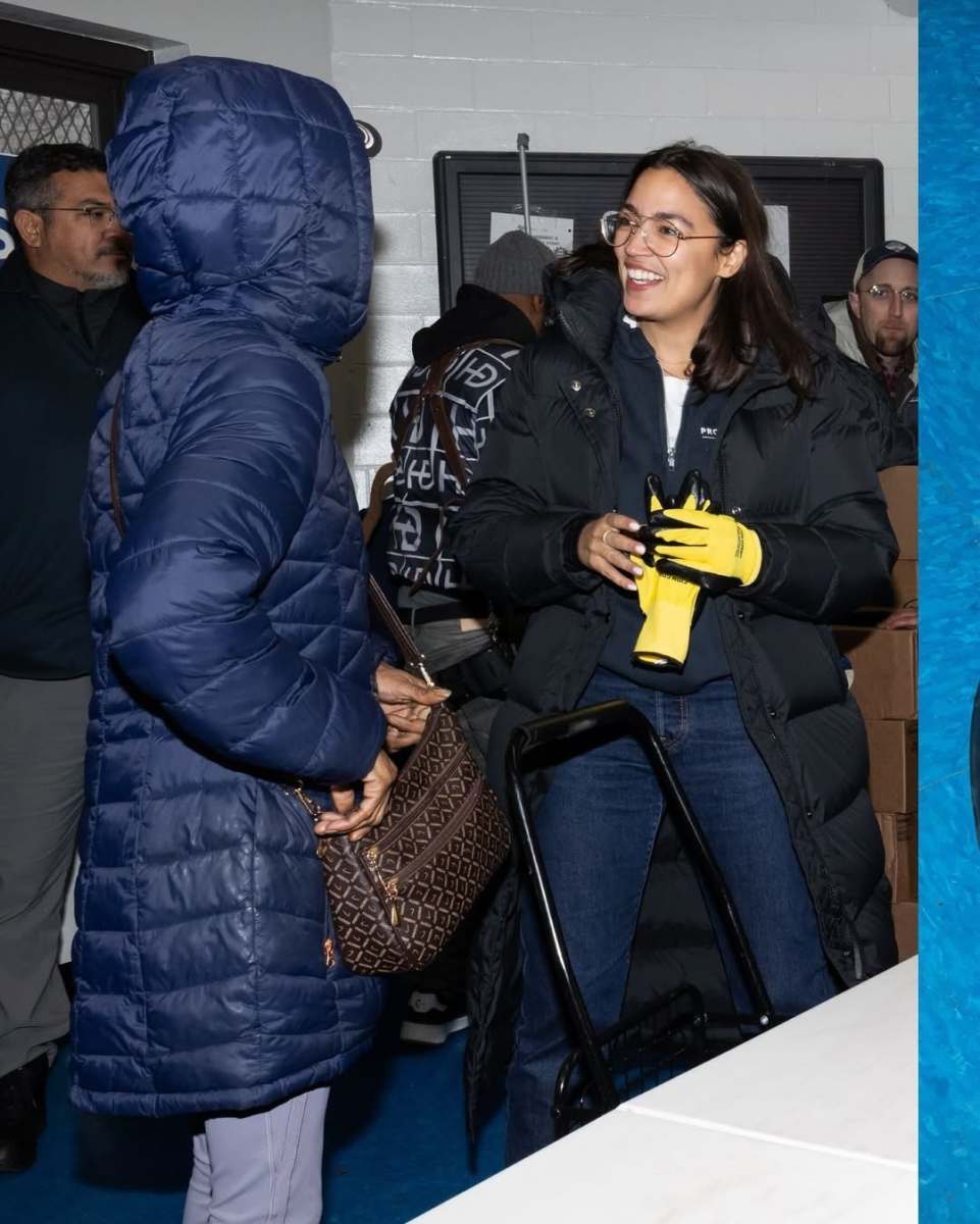 Alexandria Ocasio-Cortez donating turkeys from photo posted on Instagram, Photo Credit: aoc/Instagram