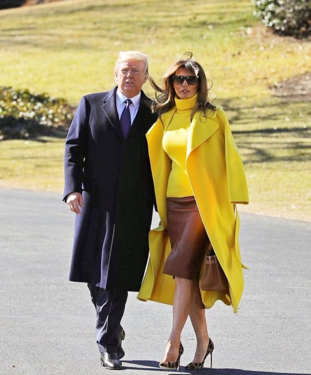 President Donald Trump walking with wife Melania Trump, Photo Credit: Elle Lookbook/X