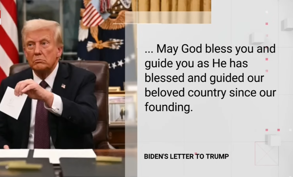 President Donald Trump holding up the letter that former President Joe Biden left for him, Photo Credit: Sky News Australia/Youtube