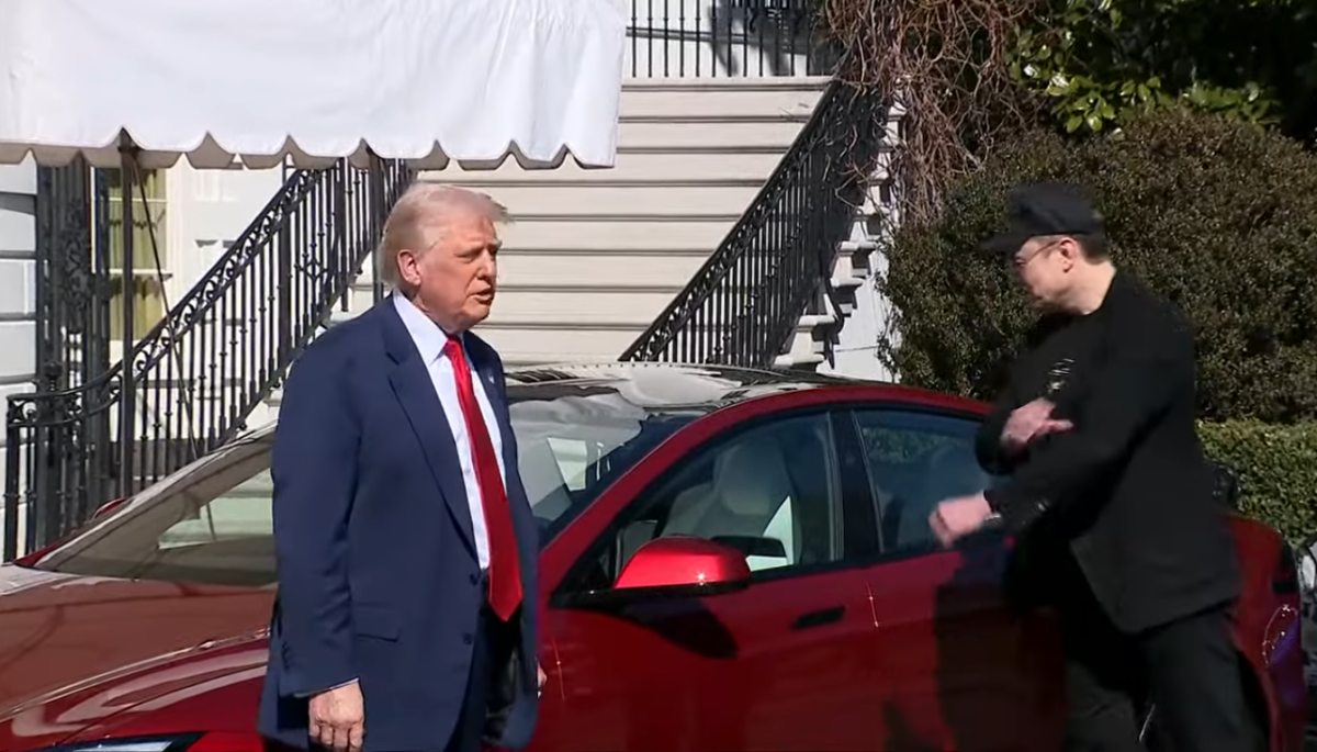 President Trump and Elon Musk next to a Tesla in front of the White House, Photo Credit: Fox News/Youtube